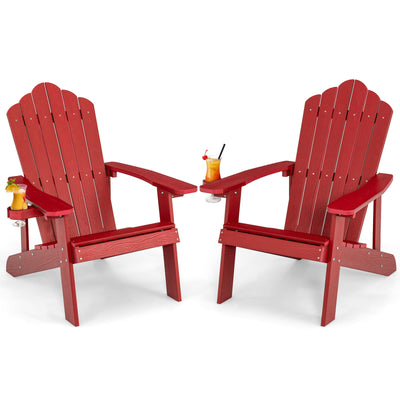 *Weather Resistant HIPS Outdoor Adirondack Chair with Cup Holder - Red