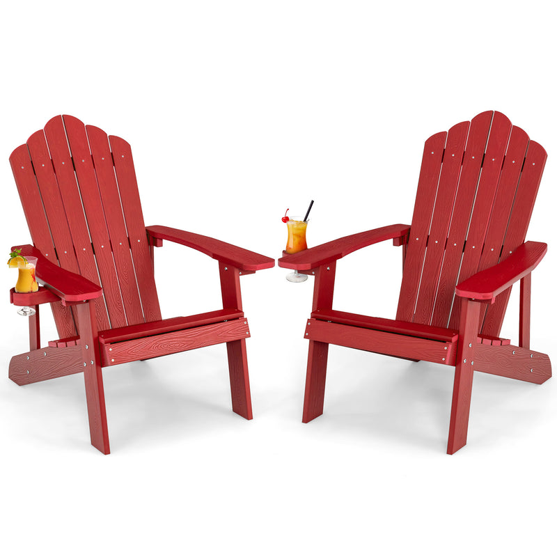 *Weather Resistant HIPS Outdoor Adirondack Chair with Cup Holder - Red