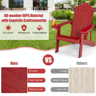 *Weather Resistant HIPS Outdoor Adirondack Chair with Cup Holder - Red