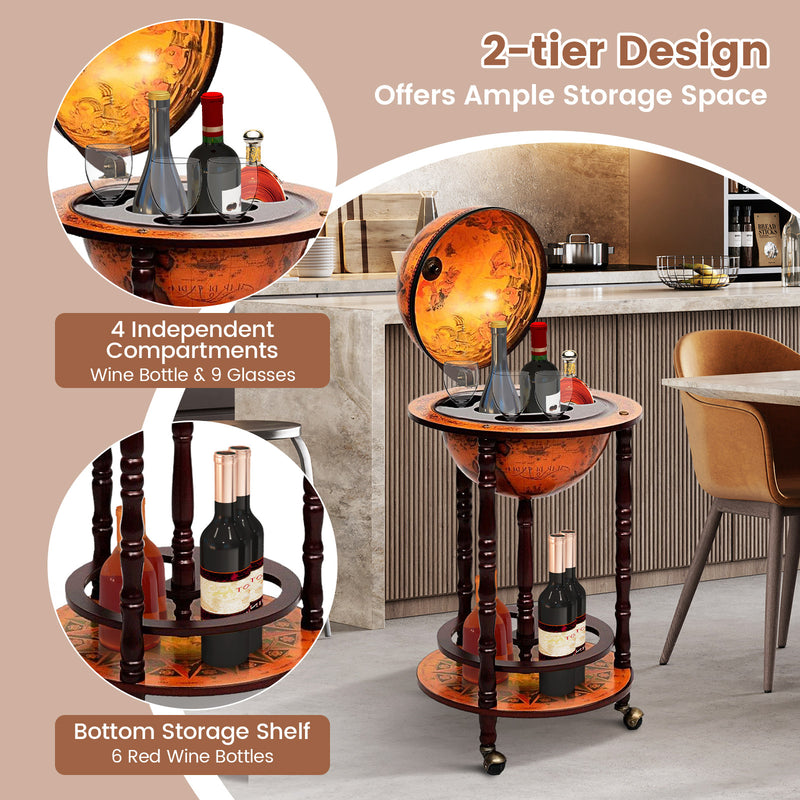 *16th Century Wood Globe Wine Bar Stand