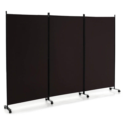 3 Panel Folding Room Divider with Lockable Wheels - Brown