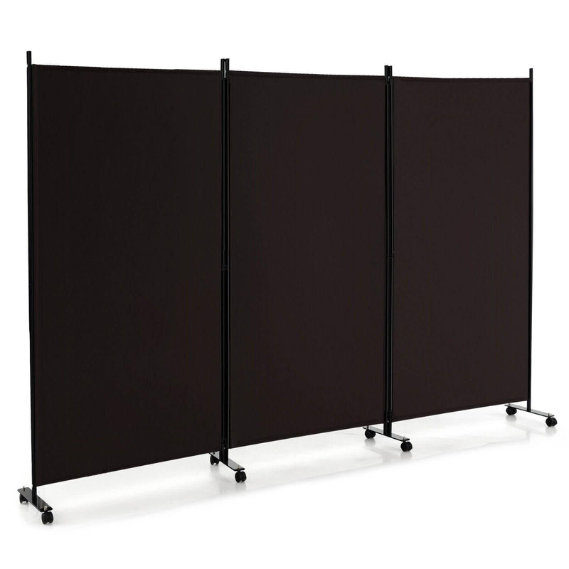 3 Panel Folding Room Divider with Lockable Wheels - Brown
