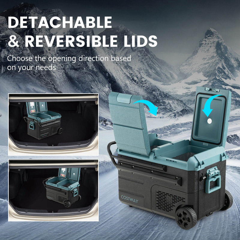 61 Quart Portable Car Refrigerator with Retractable Pull Handle-Green