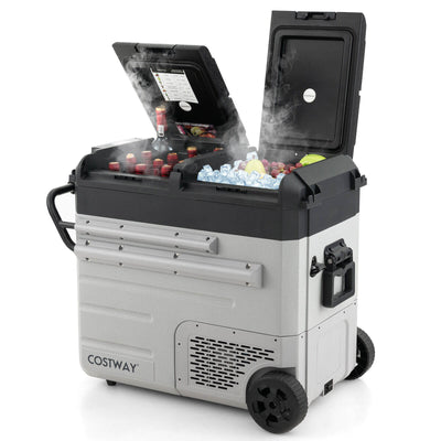 61 Quart Portable Car Refrigerator with Retractable Pull Handle-Black