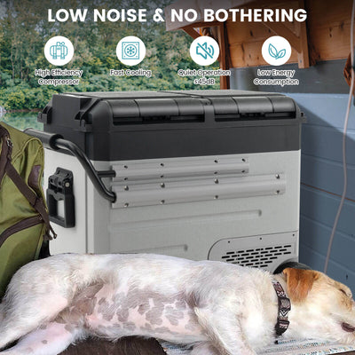 61 Quart Portable Car Refrigerator with Retractable Pull Handle-Black