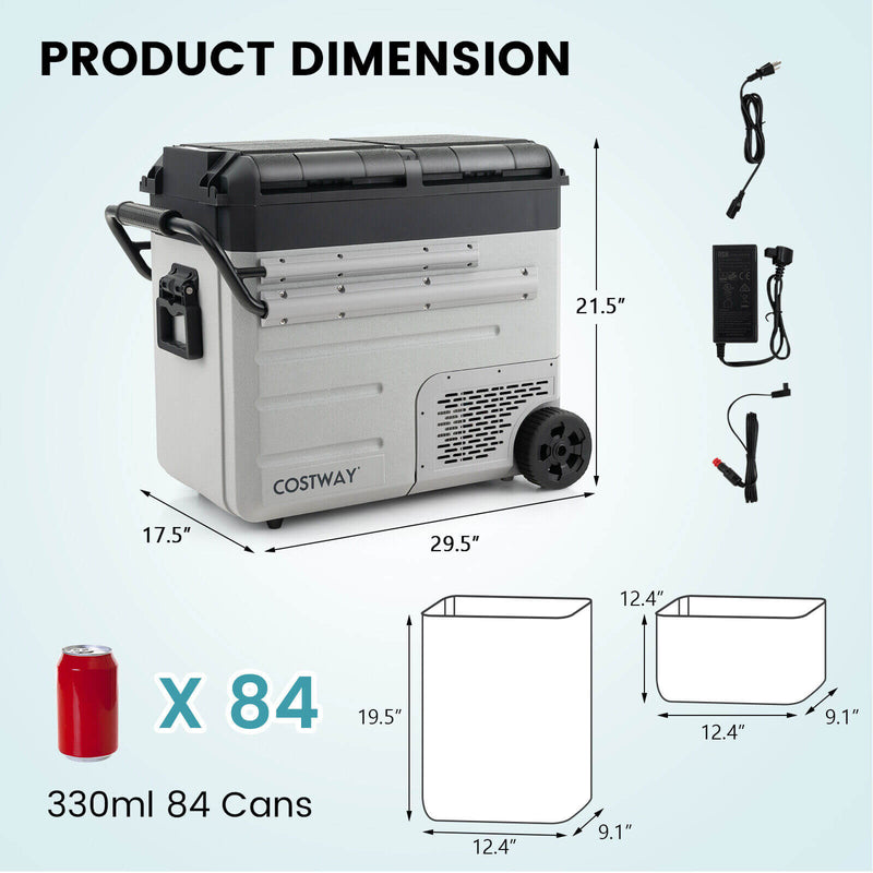 61 Quart Portable Car Refrigerator with Retractable Pull Handle-Black