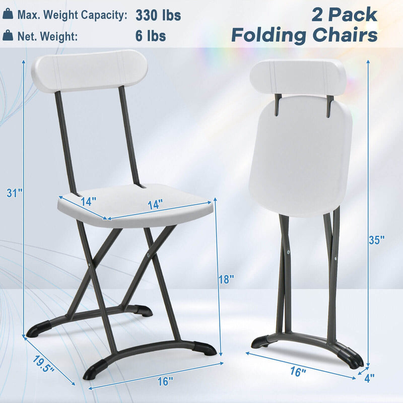 2 Pieces Outdoor Folding Chair Set with Sturdy Frame and Ergonomic Backrest-White