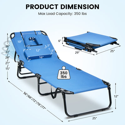 Beach Chaise Lounge Chair with Face Hole and Removable Pillow-Blue