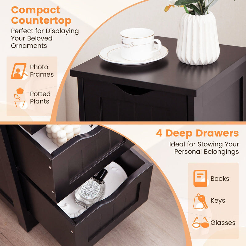 4-Drawer Freestanding Floor Cabinet with Anti-Toppling Device-Dark Brown