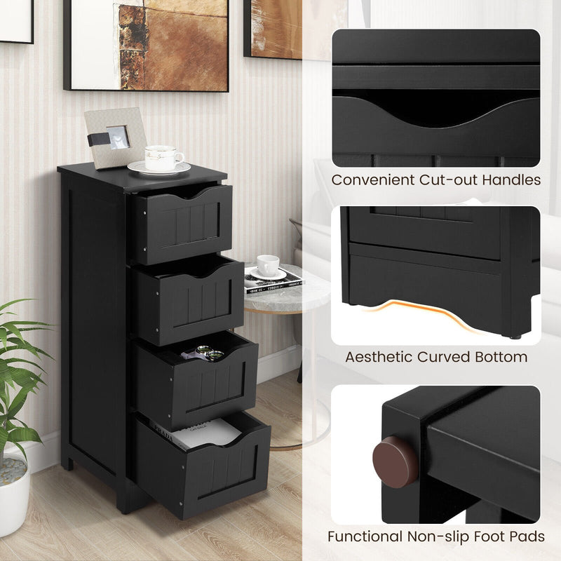 4-Drawer Freestanding Floor Cabinet with Anti-Toppling Device-Black