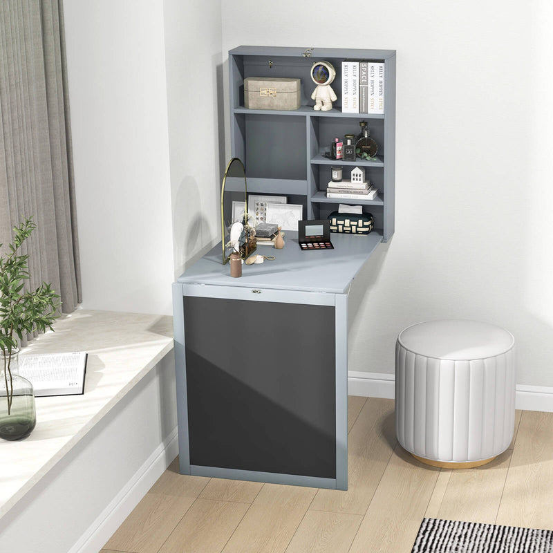 *Convertible Wall Mounted Table with A Chalkboard - Gray