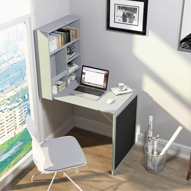 *Convertible Wall Mounted Table with A Chalkboard - Gray