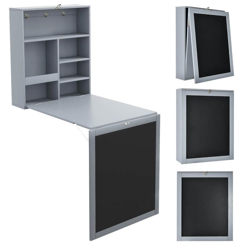 *Convertible Wall Mounted Table with A Chalkboard - Gray