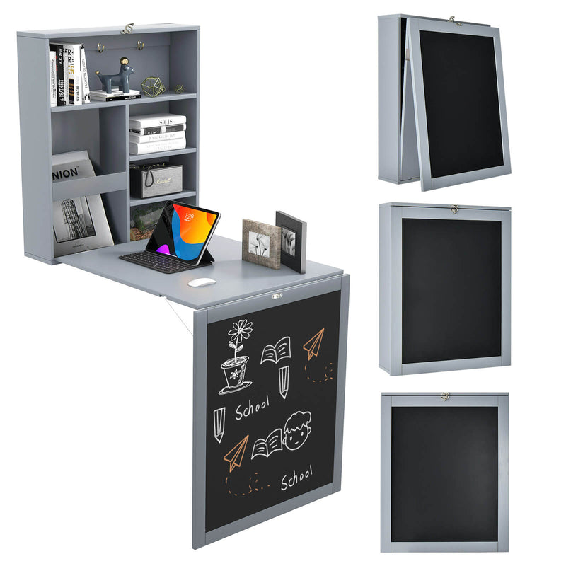 *Convertible Wall Mounted Table with A Chalkboard - Gray