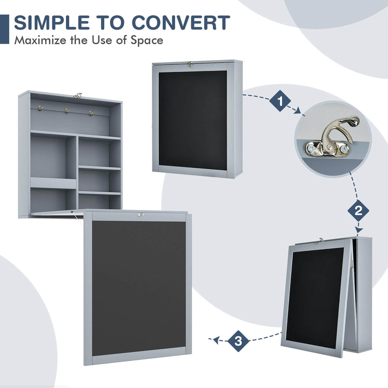 *Convertible Wall Mounted Table with A Chalkboard - Gray