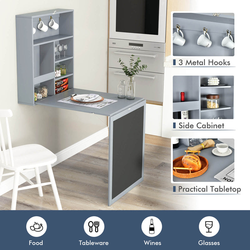 *Convertible Wall Mounted Table with A Chalkboard - Gray