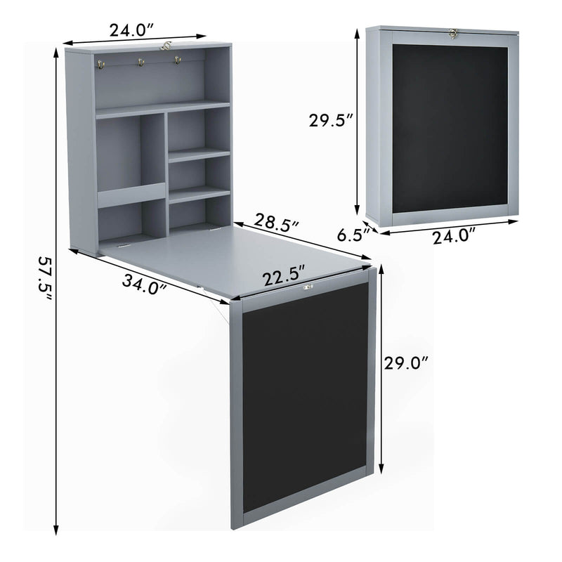 *Convertible Wall Mounted Table with A Chalkboard - Gray
