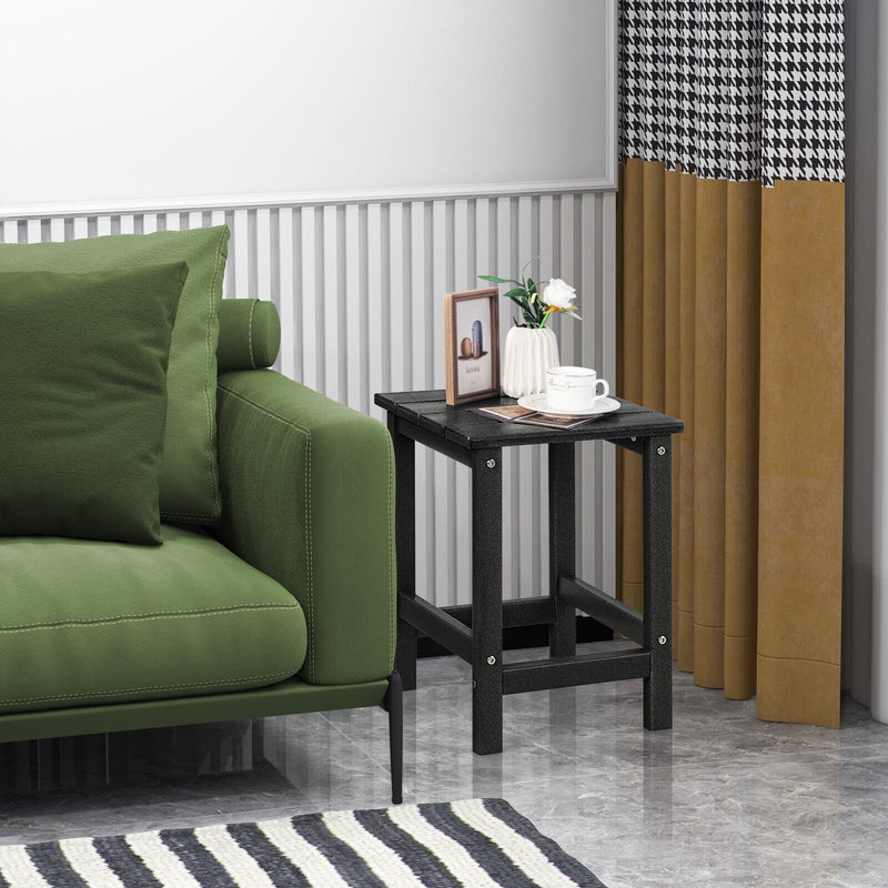 *14 Inch Square Weather-Resistant Adirondack Side Table - Black