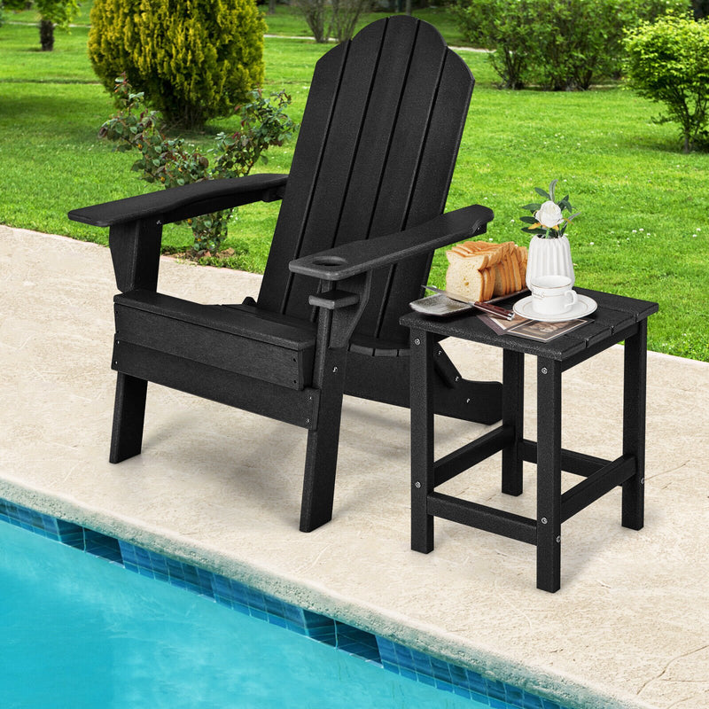 *14 Inch Square Weather-Resistant Adirondack Side Table - Black