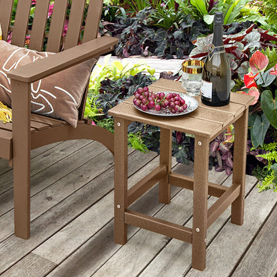 *14 Inch Square Weather-Resistant Adirondack Side Table - Brown