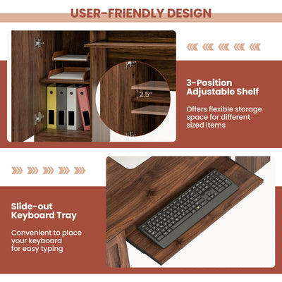 L-Shaped Office Desk with Storage Drawers and Keyboard Tray-Walnut