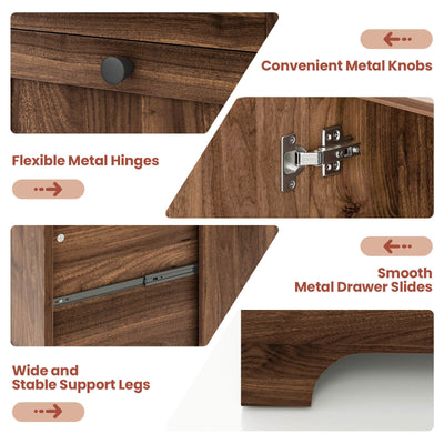 L-Shaped Office Desk with Storage Drawers and Keyboard Tray-Walnut