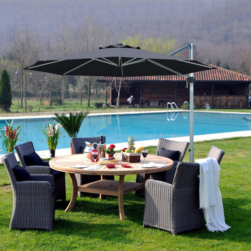 11 Feet Patio Offset Cantilever Umbrella 360° Rotation Aluminum Tilt-Gray