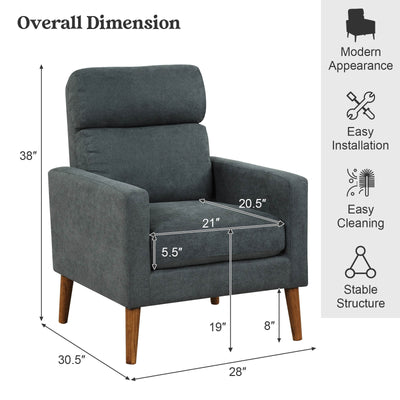 Lint Fabric Modern Accent Chair with Solid Wood Legs-Gray