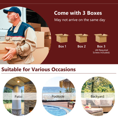 4 Pieces Patio Rattan Conversation Furniture Set with Glass Top Coffee Table-Red