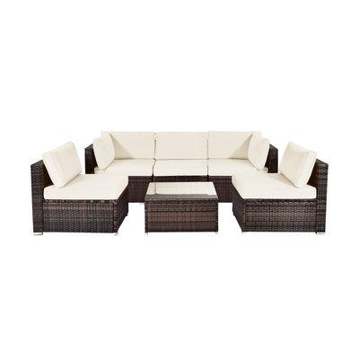 *6 Pieces Patio Rattan Furniture Set with Cushions - White
