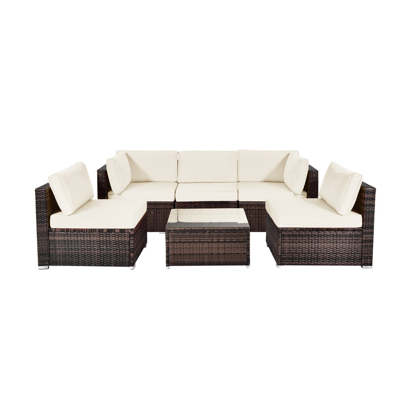 *6 Pieces Patio Rattan Furniture Set with Cushions - White