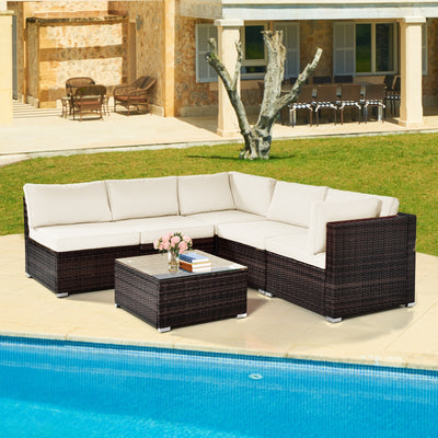 *6 Pieces Patio Rattan Furniture Set with Cushions - White