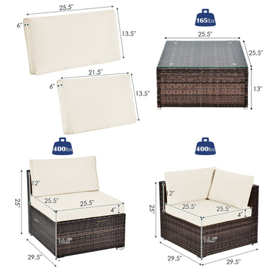 *6 Pieces Patio Rattan Furniture Set with Cushions - White