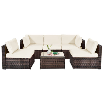 *6 Pieces Patio Rattan Furniture Set with Cushions - White