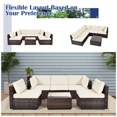 *6 Pieces Patio Rattan Furniture Set with Cushions - White