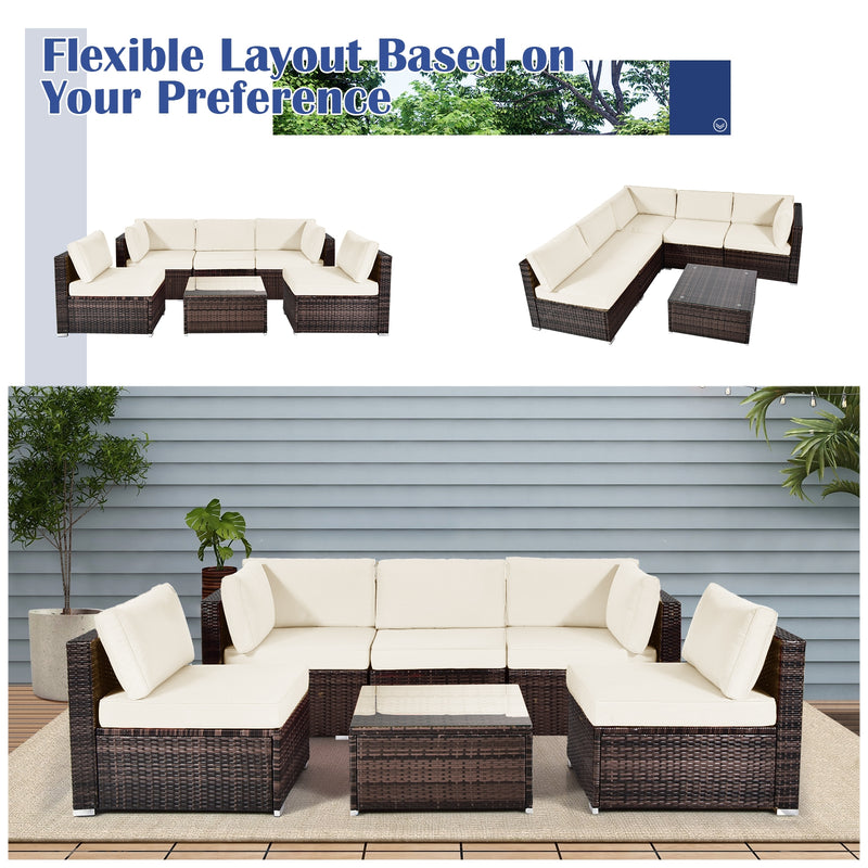 *6 Pieces Patio Rattan Furniture Set with Cushions - White