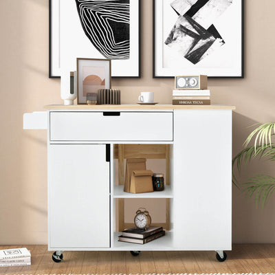 Drop-Leaf Kitchen Island with Rubber Wood Top-White