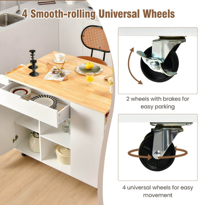 Drop-Leaf Kitchen Island with Rubber Wood Top-White
