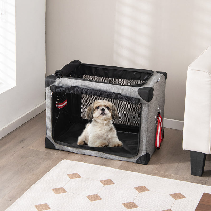 M/L/XL 3-Door Dog Crate with Removable Pad and Metal Frame-M