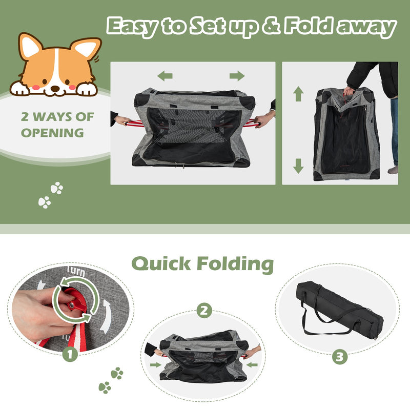 M/L/XL 3-Door Dog Crate with Removable Pad and Metal Frame-M