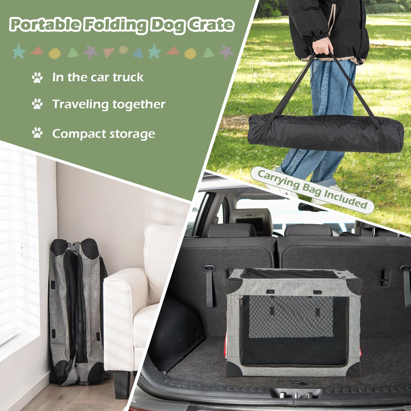 M/L/XL 3-Door Dog Crate with Removable Pad and Metal Frame-M