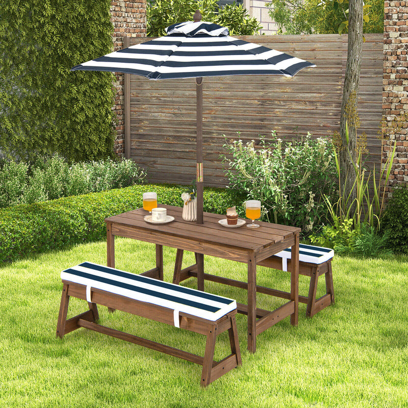 *Kids Picnic Table and Bench Set with Cushions and Height Adjustable Umbrella - Blue