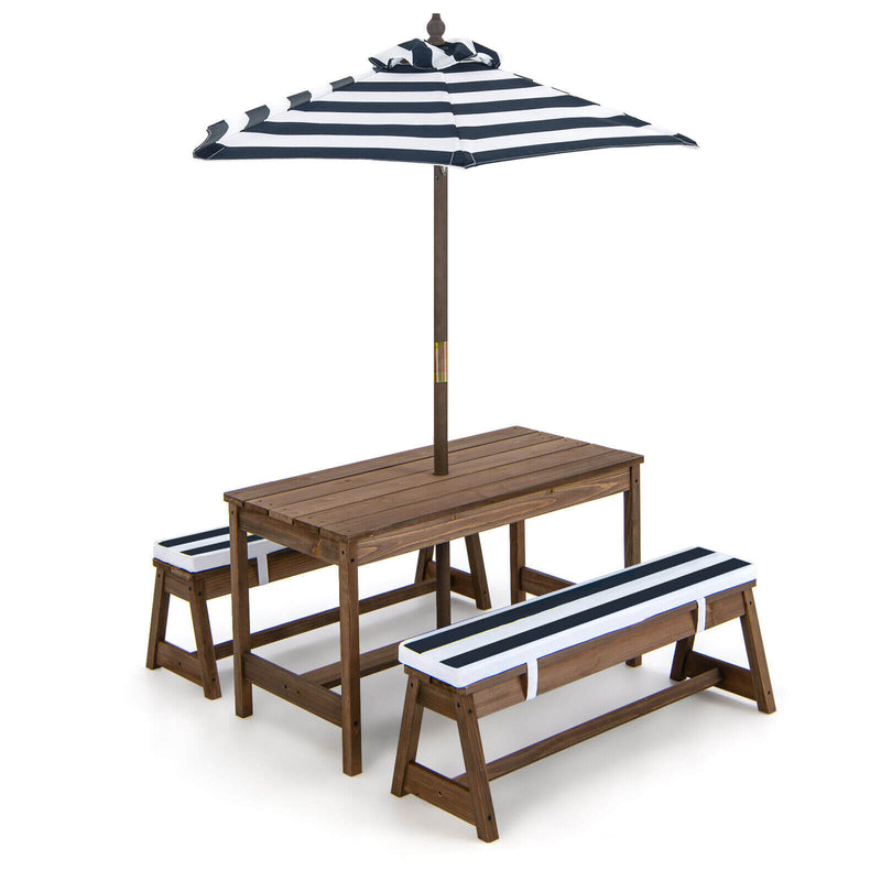 *Kids Picnic Table and Bench Set with Cushions and Height Adjustable Umbrella - Blue