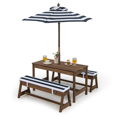*Kids Picnic Table and Bench Set with Cushions and Height Adjustable Umbrella - Blue