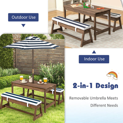 *Kids Picnic Table and Bench Set with Cushions and Height Adjustable Umbrella - Blue