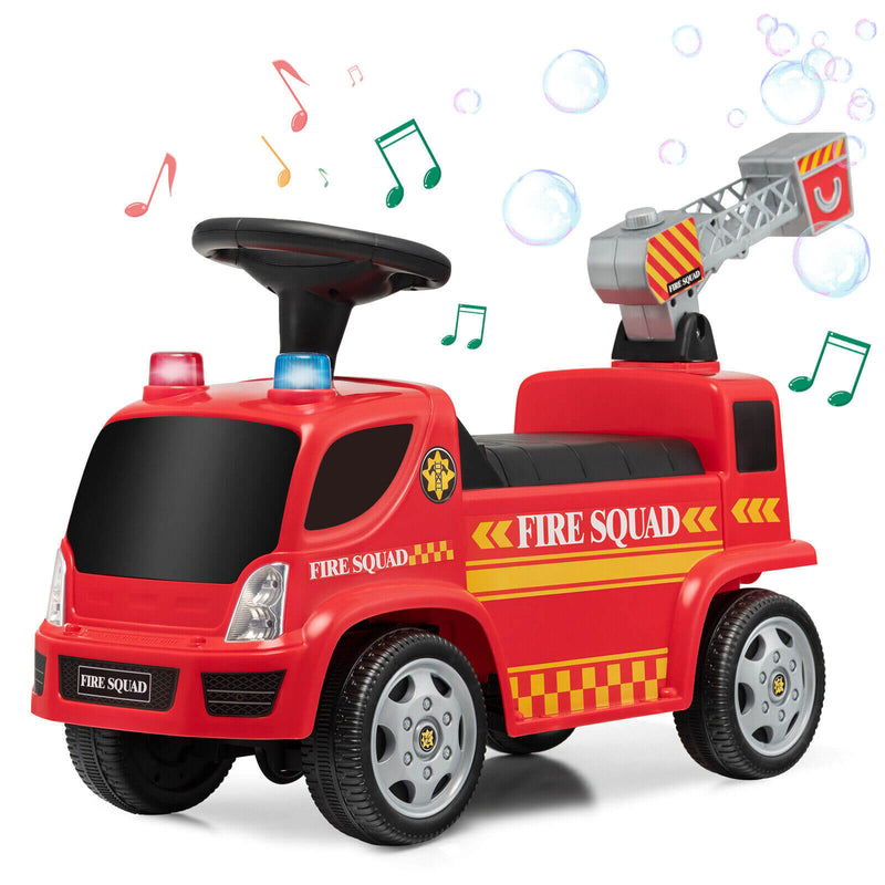 Kids Push Ride On Fire Truck with Ladder Bubble Maker and Headlights-R