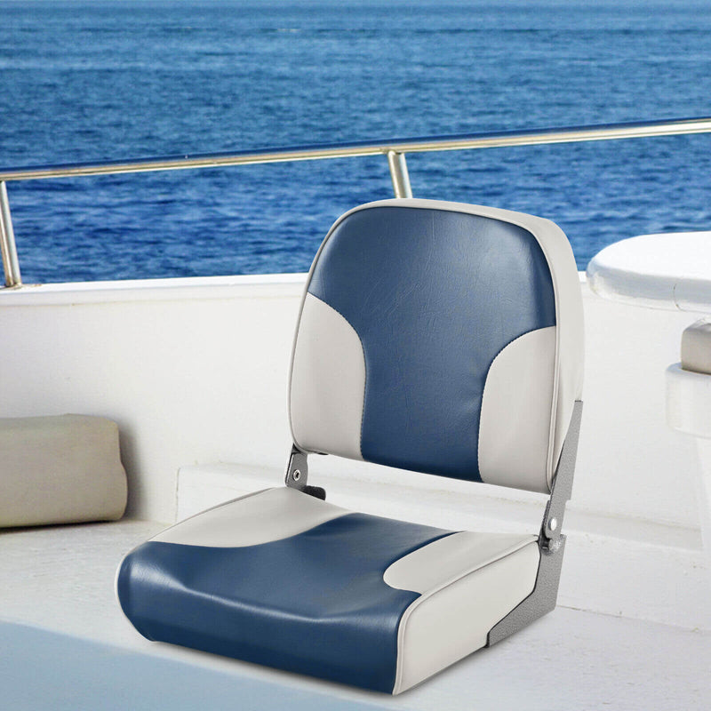 *2 Pieces Low Back Boat Seat Set with Sponge Padding and Aluminum Hinges - Blue