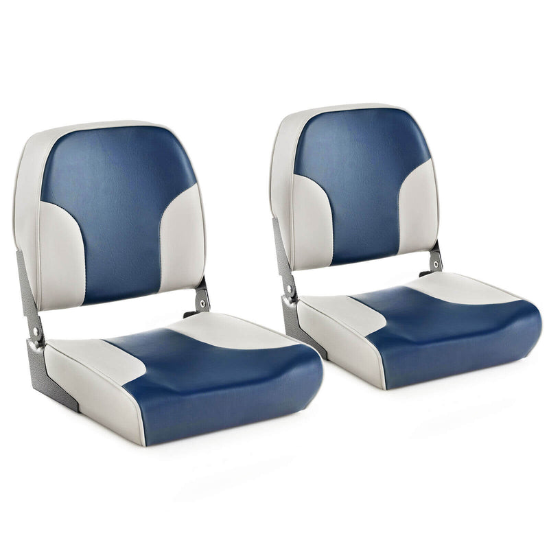 *2 Pieces Low Back Boat Seat Set with Sponge Padding and Aluminum Hinges - Blue