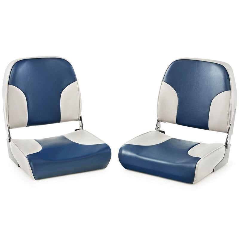 *2 Pieces Low Back Boat Seat Set with Sponge Padding and Aluminum Hinges - Blue