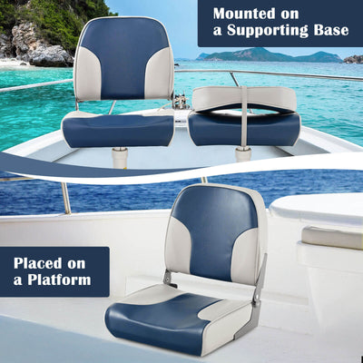*2 Pieces Low Back Boat Seat Set with Sponge Padding and Aluminum Hinges - Blue